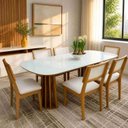 Ver imagem 1 de Conjunto Mesa de Jantar com 6 Cadeiras Estofadas e Encosto Palinha 100% MDF Dalla Costa
