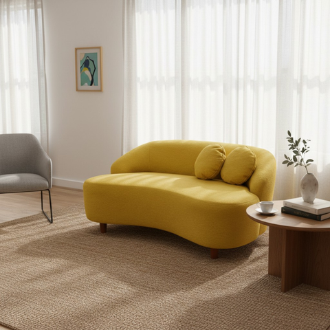 Namoradeira Sofá Feijão Cancún 150cm Orgânica Couro Amarelo