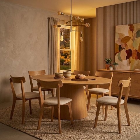 Conjunto Sala de Jantar Mesa Oval Genebra 140cm e 6 Cadeiras Rafa Nozes/ Off White