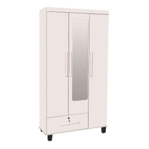 Roupeiro Solteiro 3 Portas + 1 Gaveta C/ Espelho Cor Branco Trinobel