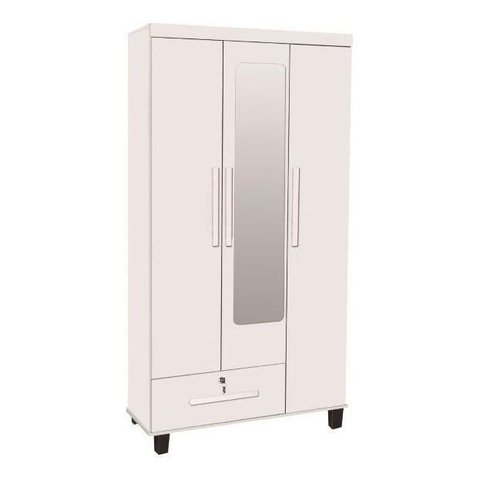Roupeiro Solteiro 3 Portas + 1 Gaveta C/ Espelho Cor Branco Trinobel