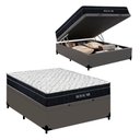 Ver imagem 1 de Cama Box Baú Casal 138cm Royal Air com Colchão Molas Ensacadas Pillow Top Preto e Branco Royal