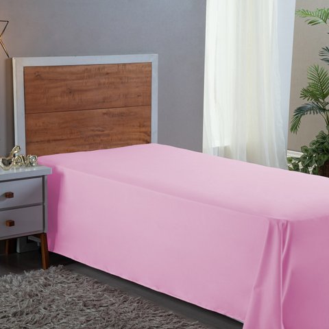 Lençol 400 Fios Solteiro sem Elástico Virol Hotel Pousada Tecido Acetinado:rosa