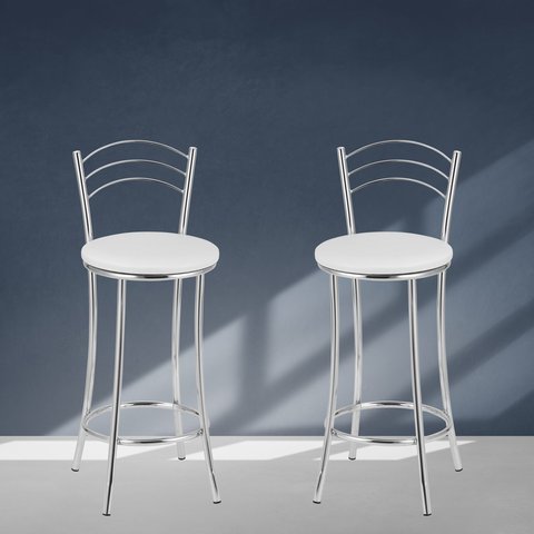 Kit 2 Banquetas Médias Cromadas com Assento Estofado e Encosto para Bancada Cozinha e Área Gourmet