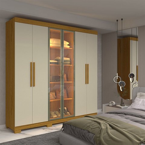 Guarda-Roupa Casal com 6 Portas com 2 Portas Reflecta com Pés com LED 100% MDF Império