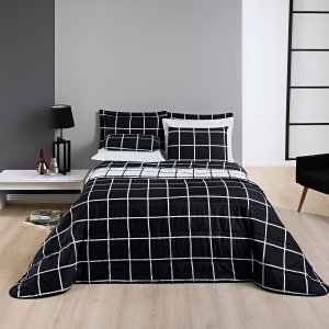 Cobre Leito Colcha King 3 peças Micropercal 200 Fios Matelado Dupla Face Austin - Preto e Branco