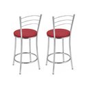 Ver imagem 4 de Kit 2 Banquetas Baixas Cromadas com Assento Estofado e Encosto para Bancada Cozinha e Área Gourmet Cinza Cromada/Vermelho