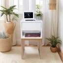 Ver imagem 4 de Kit 2 Mesas de Cabeceira Estilo Industrial Eco Branca 30cm com Pés Ferro Dourado 1 Gaveta e Nicho