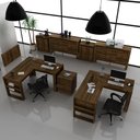 Ver imagem 1 de Conjunto 7 Peças 2 Mesas L com 1 Gaveteiro 2 Balcões e 2 3 Portas Espresso Móveis Nogal Marrom
