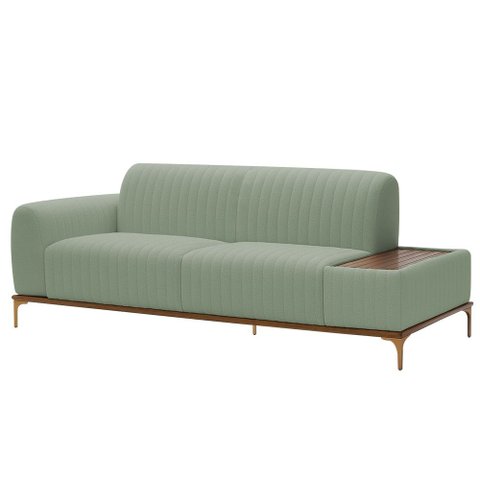 Sofá Molino 3 Lugares 210cm C/mesa Auxiliar Esquerdo Pés Ouro.f Bouclé Verde Claro - Nexta Casa