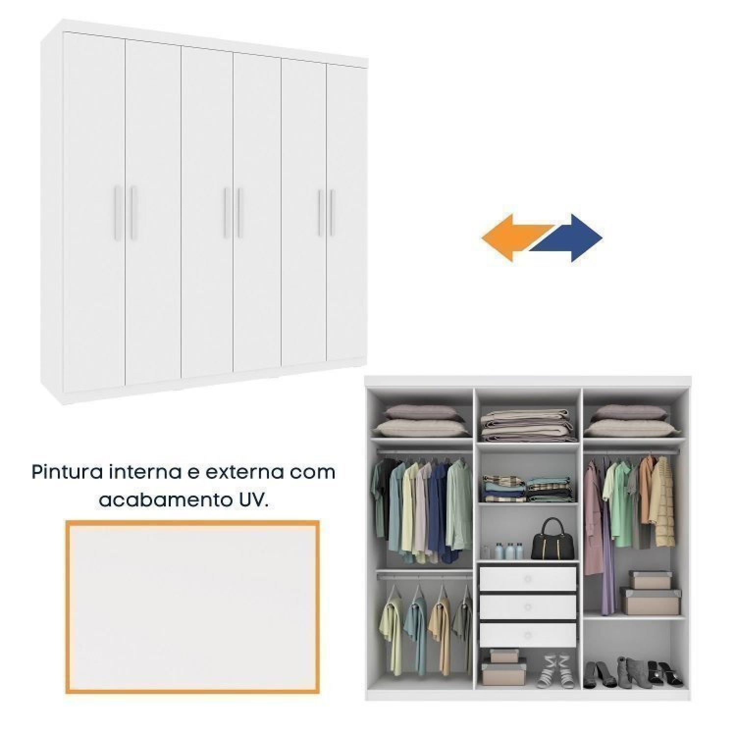 Quarto Casal com Roupeiro 6 Portas Olimpo e Painel Cabeceira  - 6
