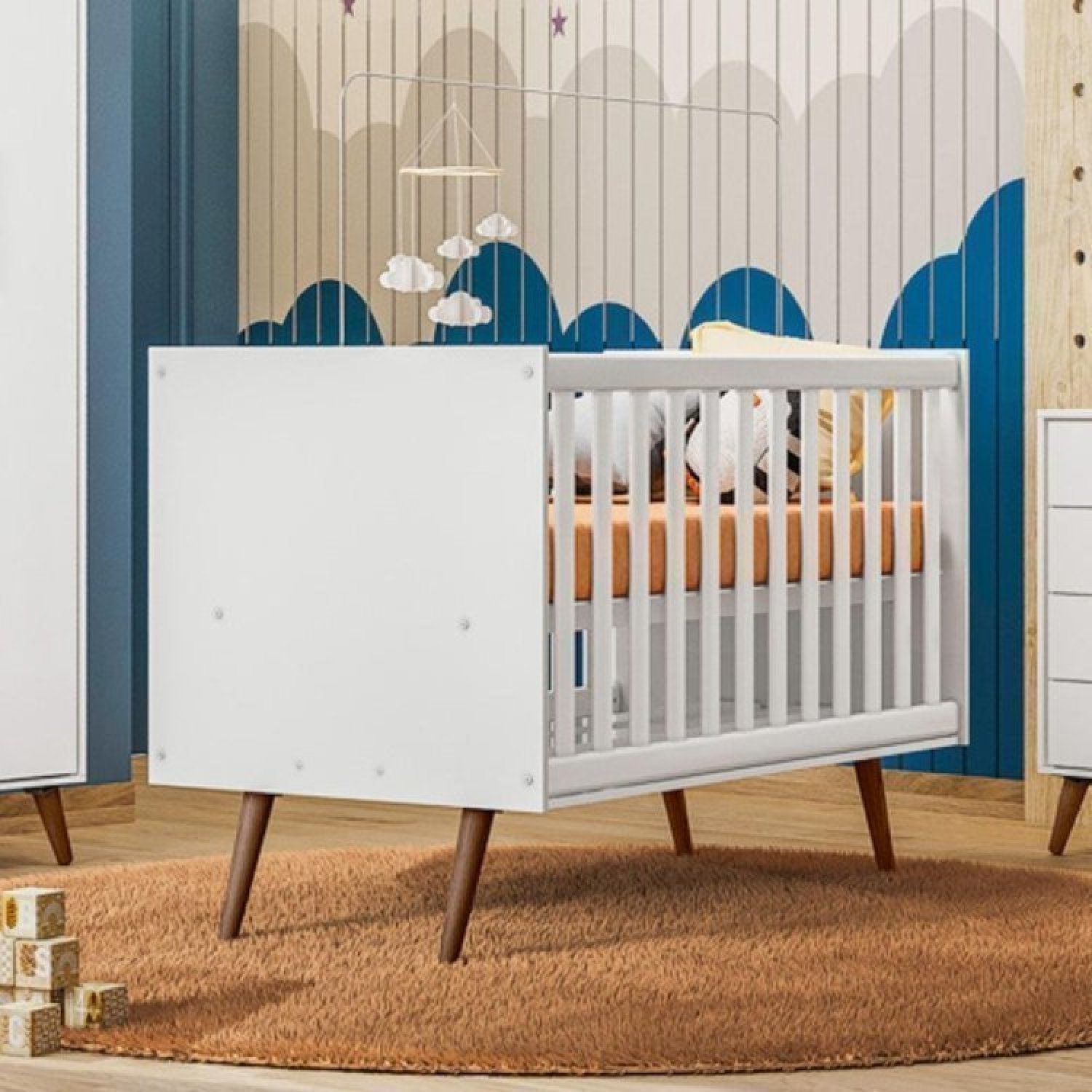 Quarto de Bebê Completo com Berço Guarda Roupa 3 Portas e Cômoda Infantil Sapateira Retrô Qmovi - 4