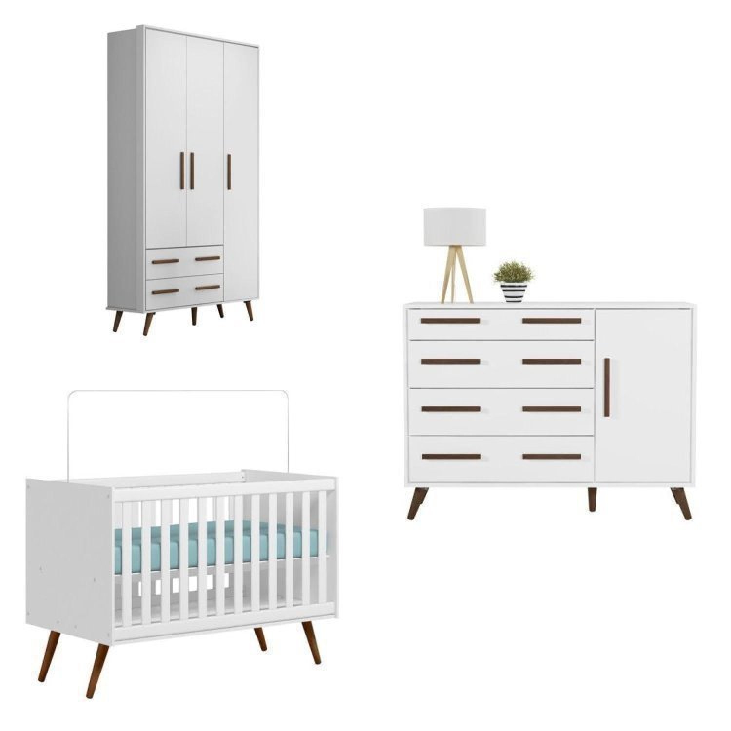 Quarto de Bebê Completo com Berço Guarda Roupa 3 Portas e Cômoda Infantil Sapateira Retrô Qmovi - 2