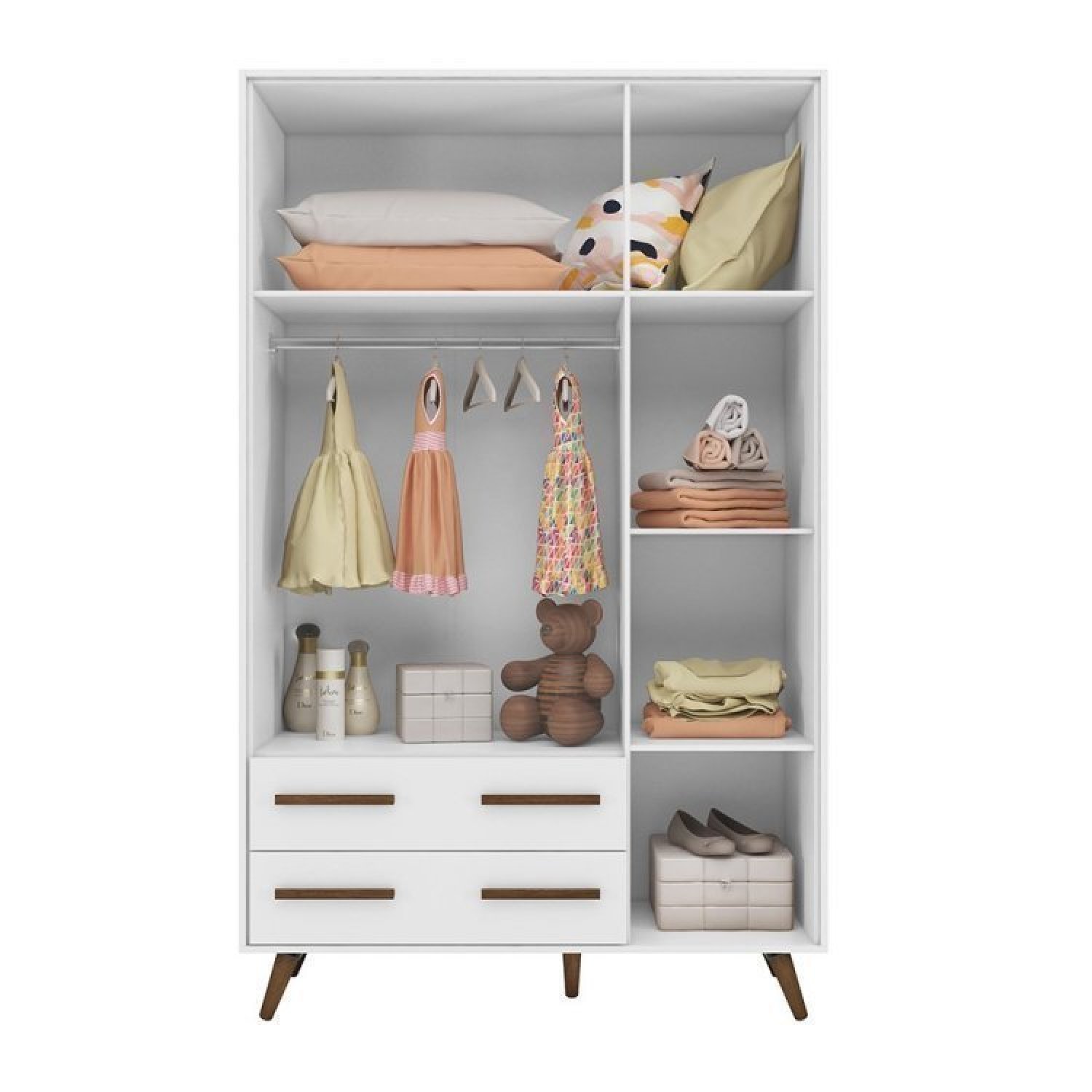 Quarto de Bebê Completo com Berço Guarda Roupa 3 Portas e Cômoda Infantil Sapateira Retrô Qmovi - 9