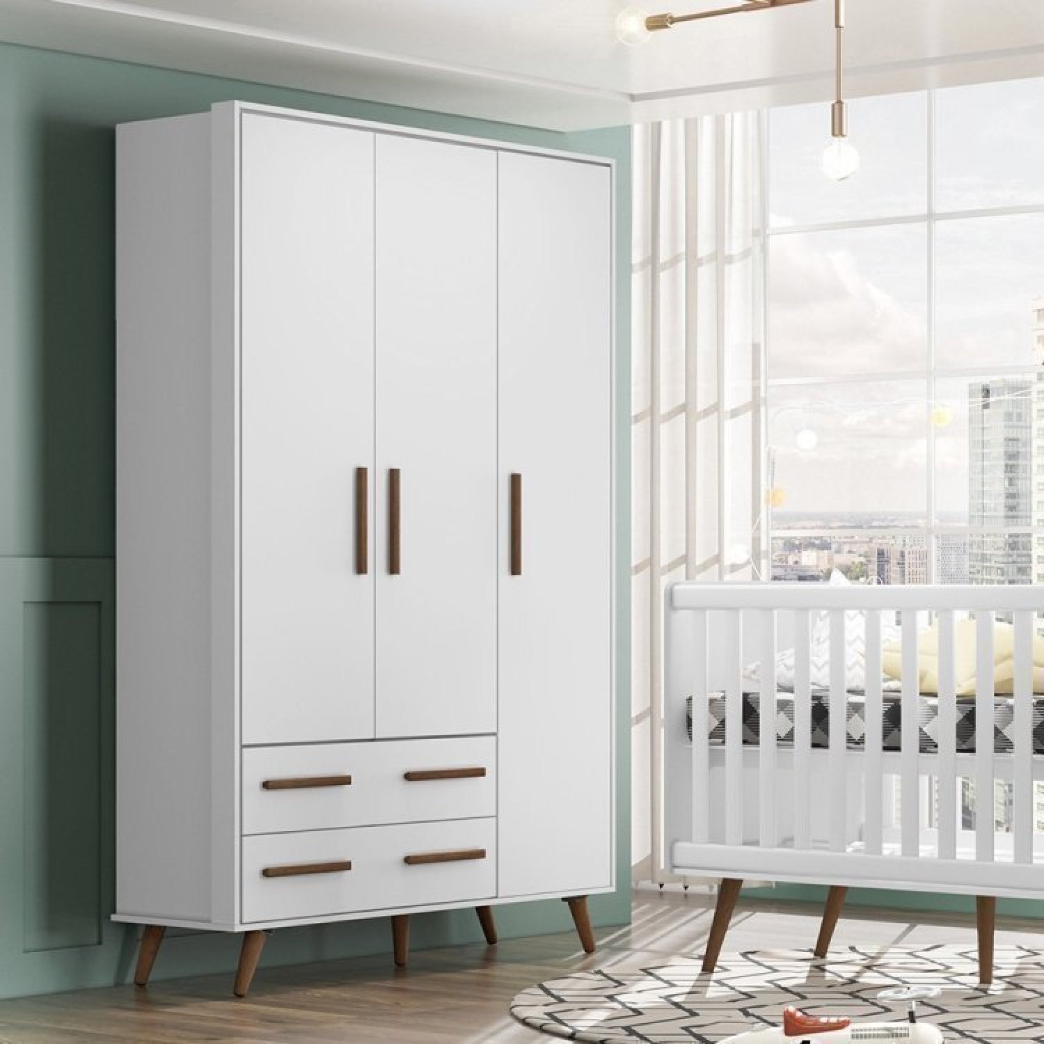 Quarto de Bebê Completo com Berço Guarda Roupa 3 Portas e Cômoda Infantil Sapateira Retrô Qmovi - 8