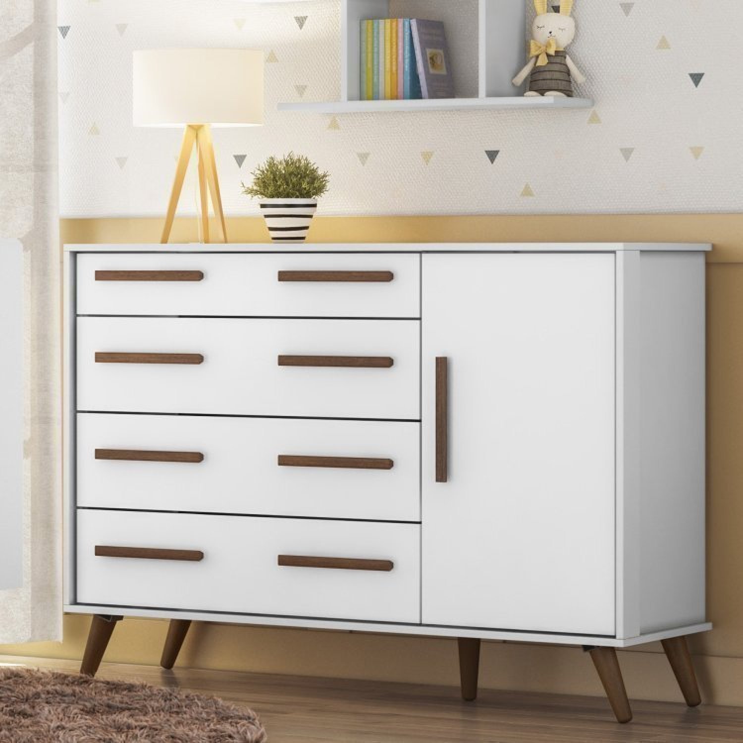 Quarto de Bebê Completo com Berço Guarda Roupa 3 Portas e Cômoda Infantil Sapateira Retrô Qmovi - 14