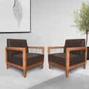 Ver imagem 1 de Kit 2 Poltronas Sala de Estar Pés Madeira Maciça Corda Náutica Preta 75cm Manila Pu Marrom G63 - Gra