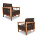 Ver imagem 2 de Kit 2 Poltronas Sala de Estar Pés Madeira Maciça Corda Náutica Preta 75cm Manila Pu Marrom G63 - Gra