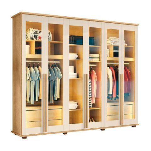 Guarda Roupa Casal Royal 4 Gavetas MDF Cinamomo com Off White RV Móveis