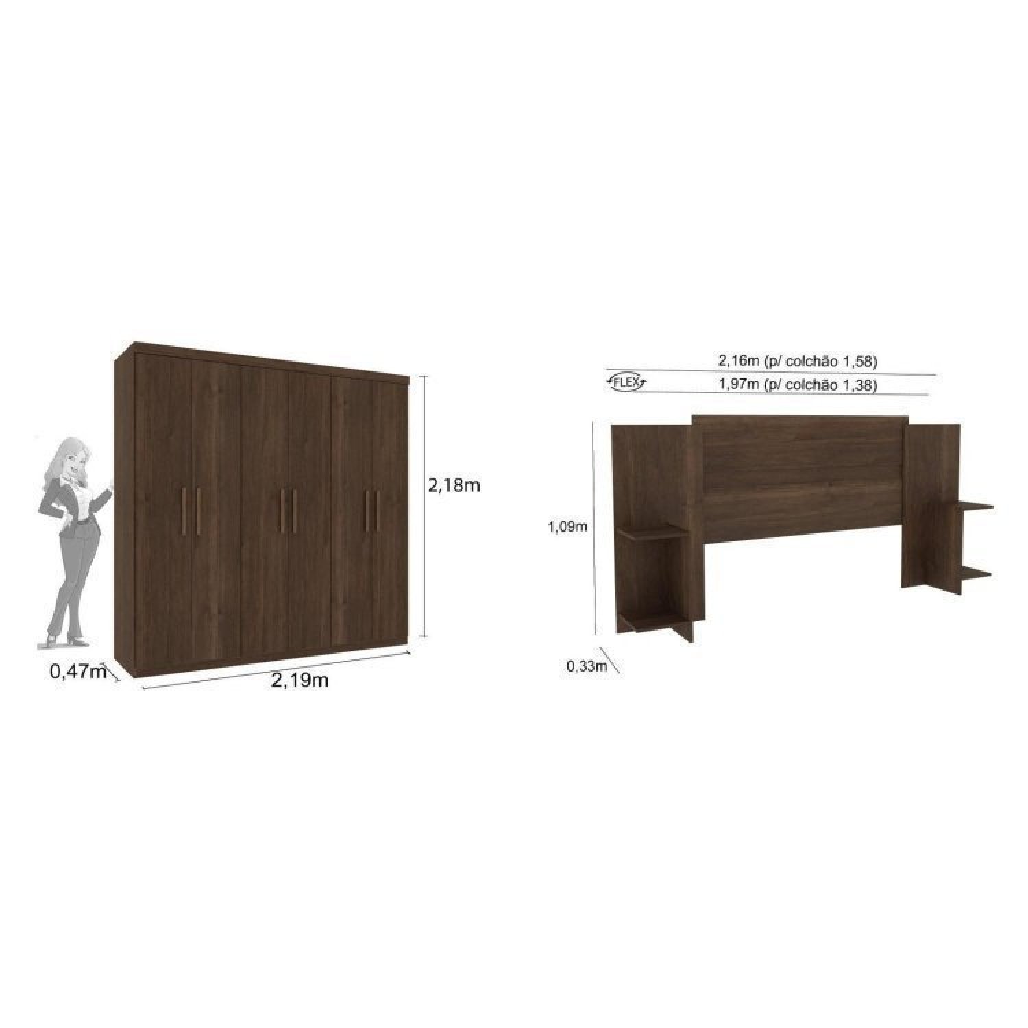 Quarto Casal com Roupeiro 6 Portas Olimpo e Painel Cabeceira Tcil Móveis - 3
