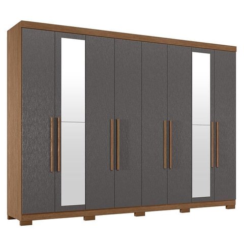 Guarda Roupa Casal 8 Portas 4 Gavetas Master New com Espelho e Pés Jatobá Grafite Acetinado - Santos