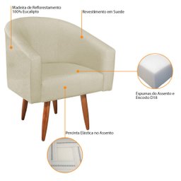 Kit 02 Poltronas Decorativas Sala de Estar Recepção Luiza Pés Palito Suede - Doce Sonho Móveis KIT 2 - 4