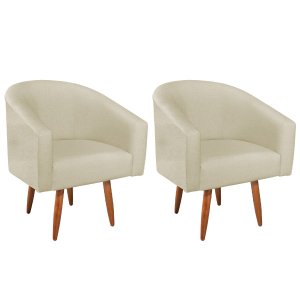 Kit 02 Poltronas Decorativas Sala de Estar Recepção Luiza Pés Palito Suede - Doce Sonho Móveis KIT 2