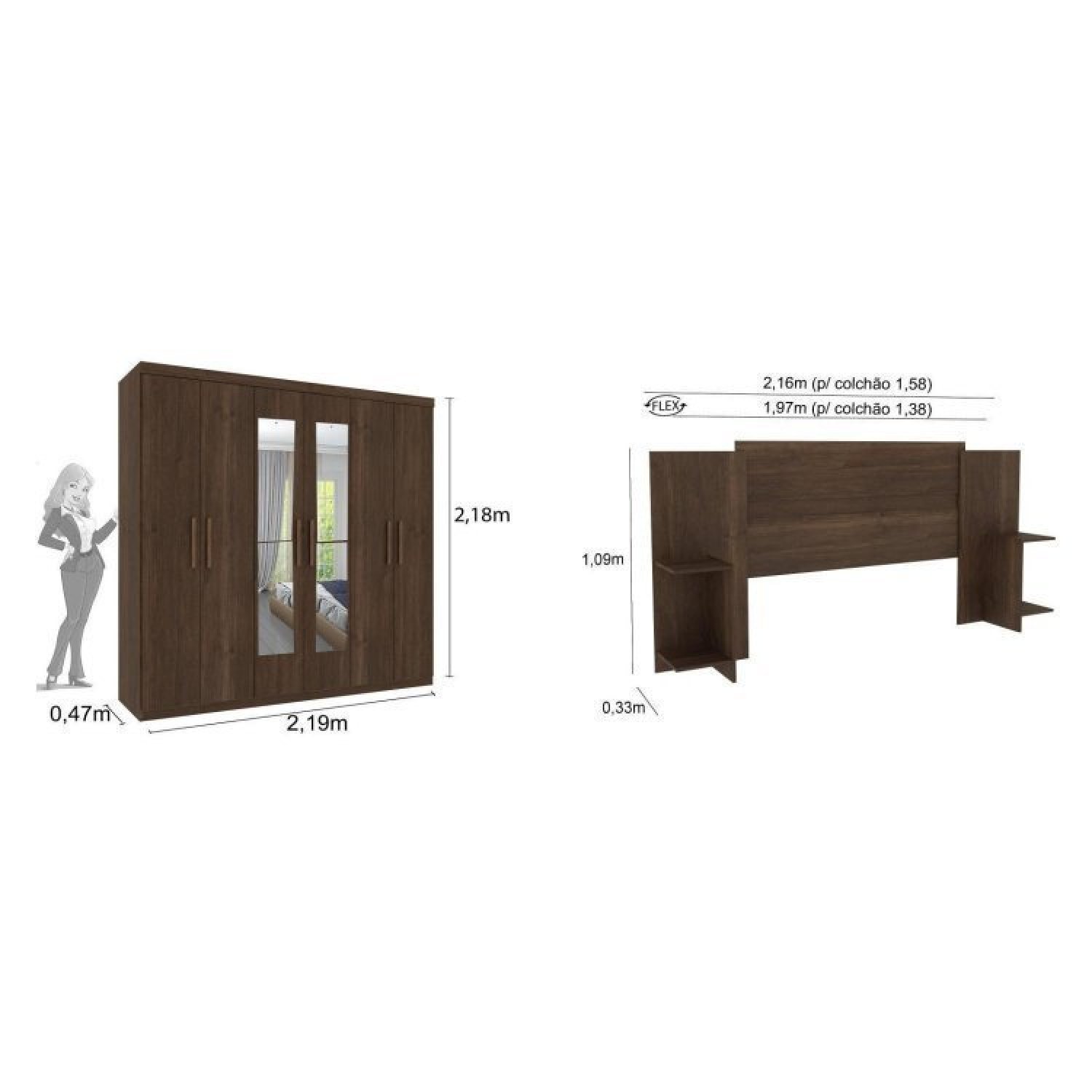 Quarto Casal com Roupeiro 6 Portas Olimpo e Painel Cabeceira Tcil Móveis - 3