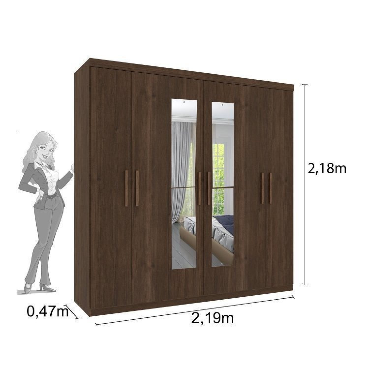 Quarto Casal com Roupeiro 6 Portas Olimpo e Painel Cabeceira Tcil Móveis - 7