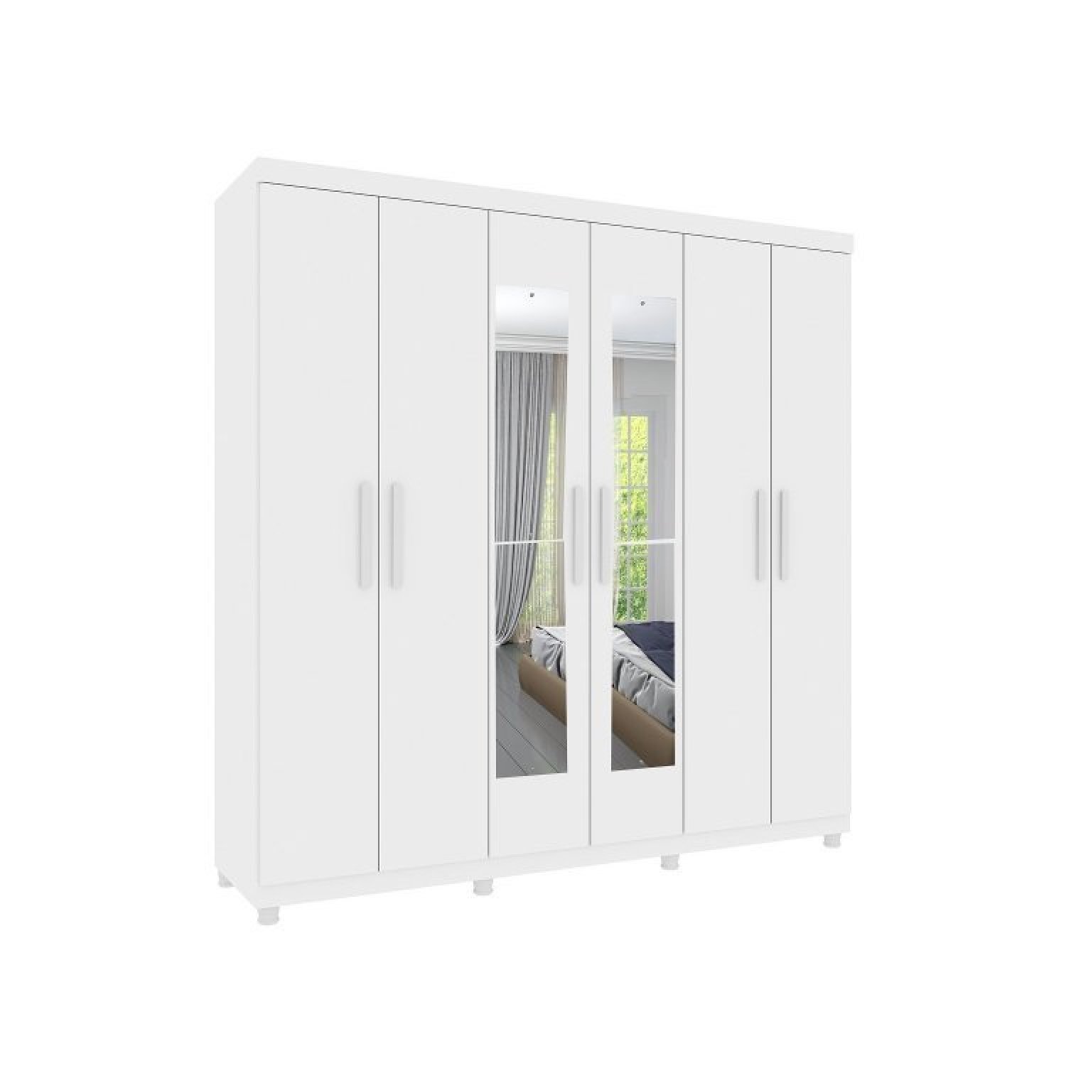 Quarto Casal com Roupeiro 6 Portas Olimpo, Cama e Mesa de Cabeceira  - 4