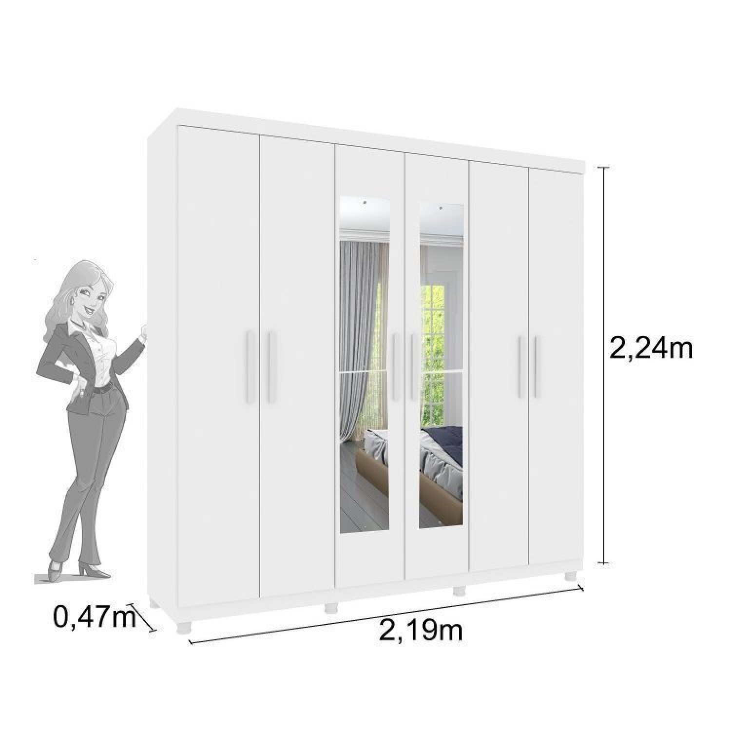 Quarto Casal com Roupeiro 6 Portas Olimpo, Cama e Mesa de Cabeceira  - 5