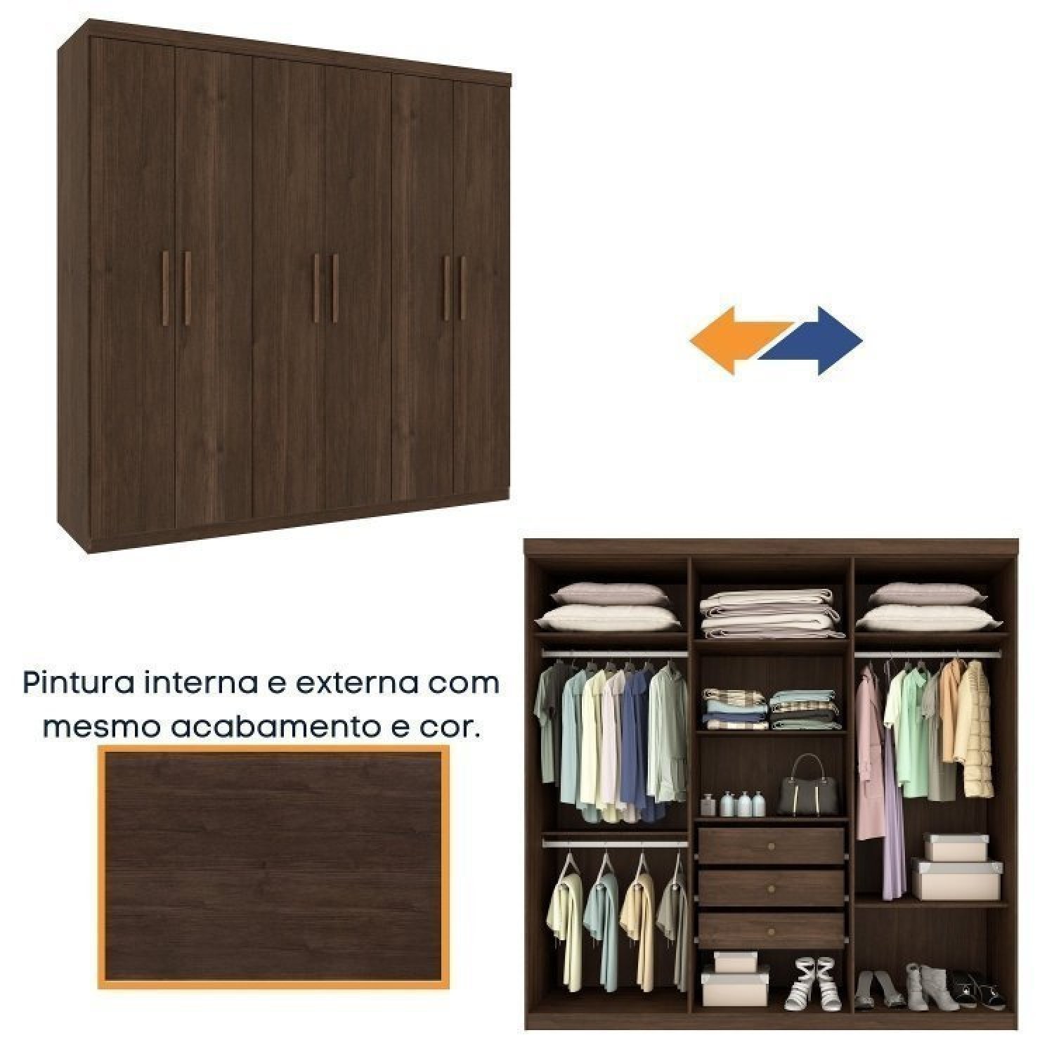 Quarto Casal com Roupeiro 6 Portas Olimpo e Painel Cabeceira Tcil Móveis - 7