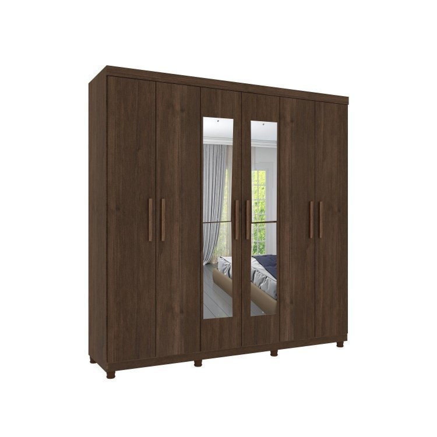 Quarto Casal com Roupeiro 6 Portas Olimpo e Painel Cabeceira Tcil Móveis - 4