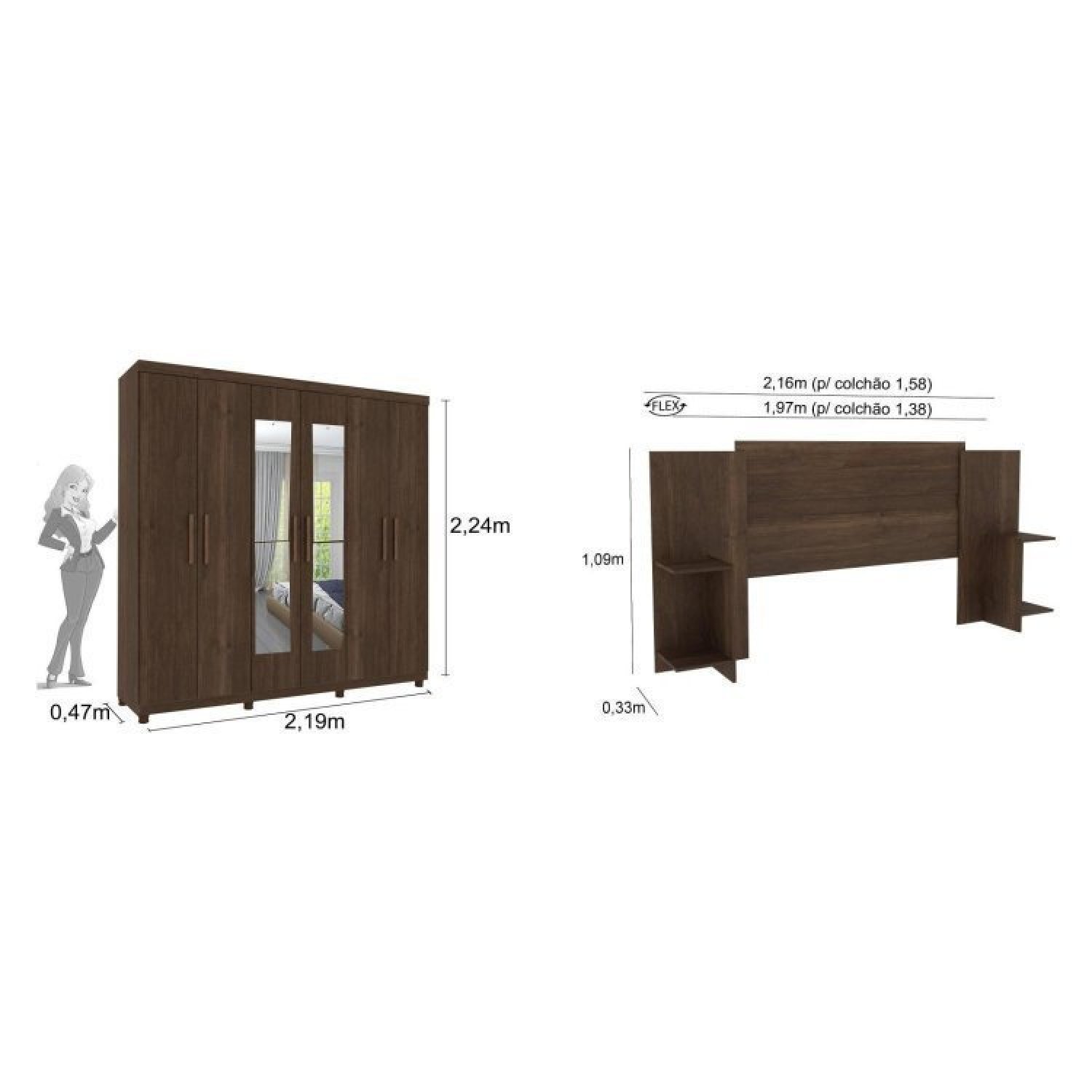 Quarto Casal com Roupeiro 6 Portas Olimpo e Painel Cabeceira Tcil Móveis - 3
