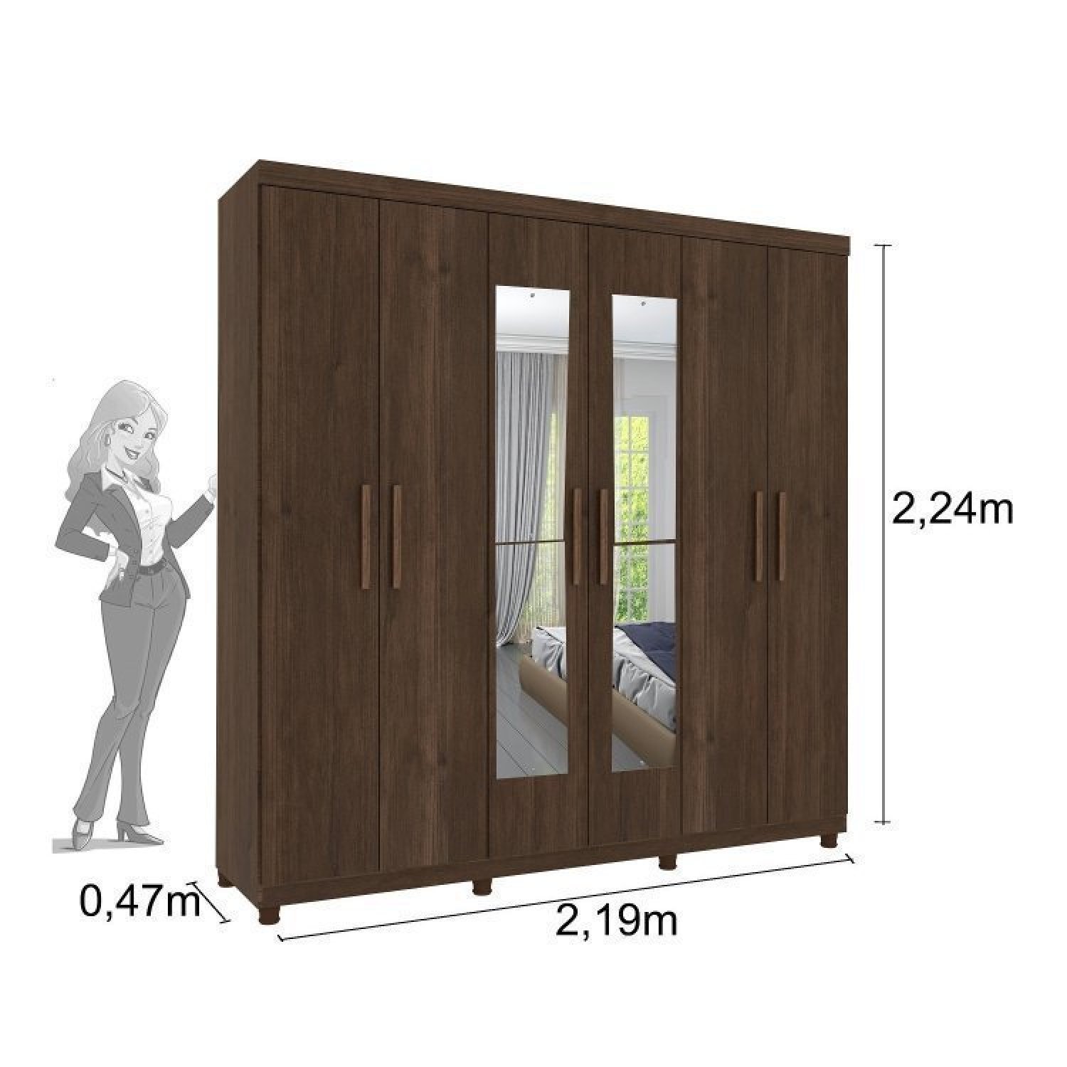 Quarto Casal com Roupeiro 6 Portas Olimpo e Painel Cabeceira Tcil Móveis - 5