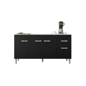 Balcão Gabinete para Pia Gabriela sem Tampo 150cm 4 Portas 1 Gaveta Preto