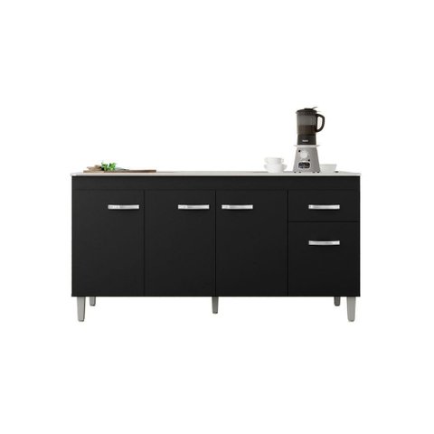 Balcão Gabinete para Pia Gabriela sem Tampo 150cm 4 Portas 1 Gaveta Preto
