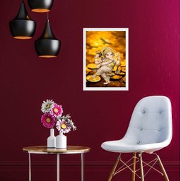 Quadro Arquétipo Ganesha Ouro 24x18cm - com Vidro:madeira Preta - 2