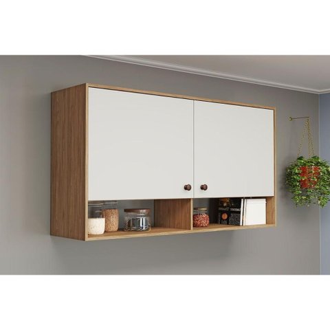 Armário Aéreo P/ Cozinha Torino C/ 2 Portas 120cm Mel/off White - Movelbento