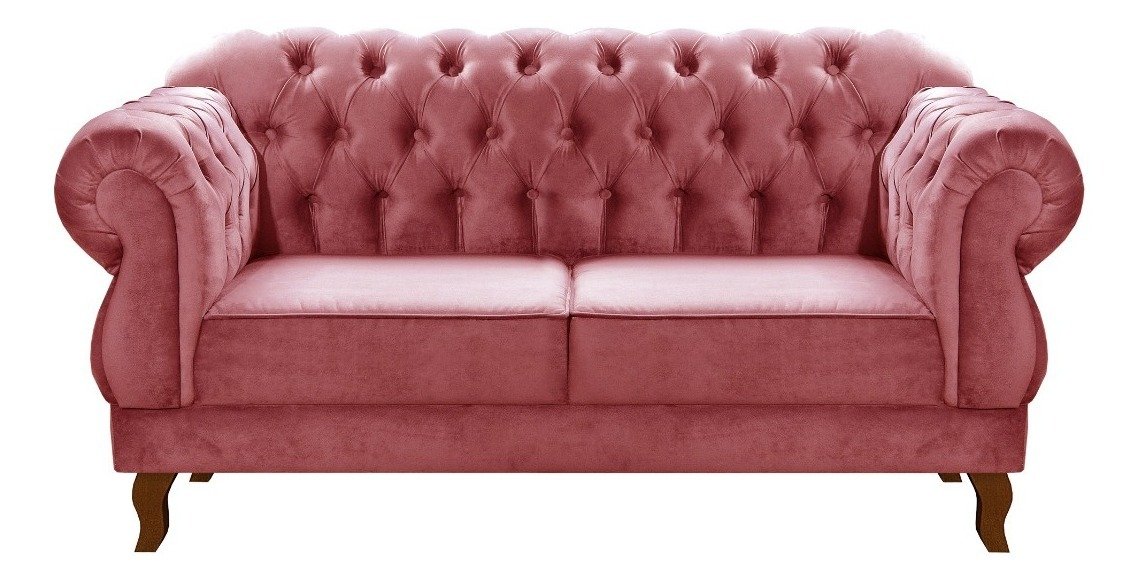 Sofá Chesterfield Capitonê Elisabeth Duquesa 2 Lugares - Suede Rosa - 1