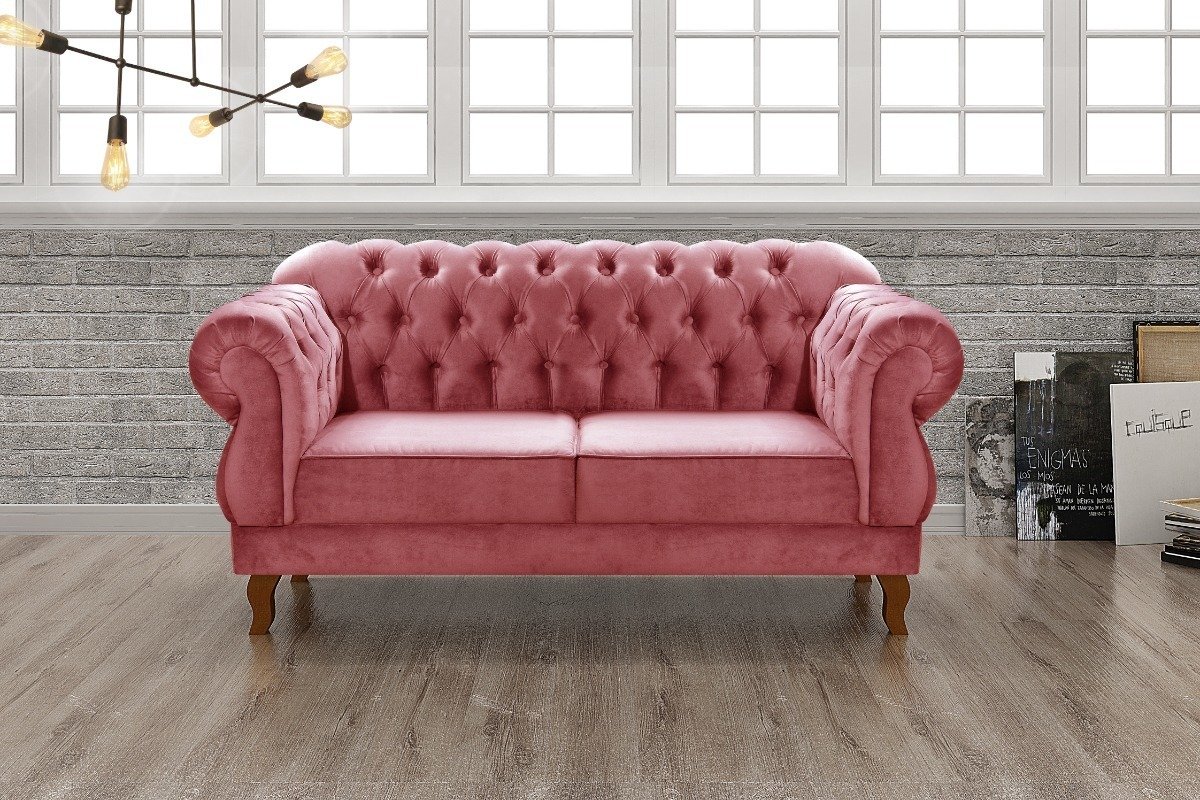 Sofá Chesterfield Capitonê Elisabeth Duquesa 2 Lugares - Suede Rosa - 2