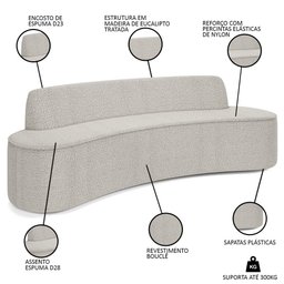 Sofá 3 Lugares para Sala de Estar Living 180cm Koane D06 Bouclê Creme - Mpozenato - 3