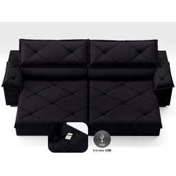 Sofá com Carregador Usb e Molas no Assento Retrátil Reclinável Nice 2,10m Velosuede - Netsofas - 3