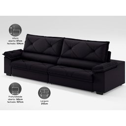 Sofá com Carregador Usb e Molas no Assento Retrátil Reclinável Nice 2,10m Velosuede - Netsofas - 4