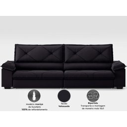 Sofá com Carregador Usb e Molas no Assento Retrátil Reclinável Nice 2,10m Velosuede - Netsofas - 5
