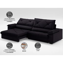 Sofá com Carregador Usb e Molas no Assento Retrátil Reclinável Nice 2,10m Velosuede - Netsofas - 2