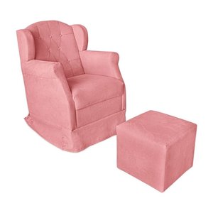 Poltrona Amamentação com Balanço e Puff Luxo Suede Manuela:Rosê