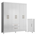 Ver imagem 1 de Guarda Roupa Casal Panamá e Armário Multiuso Lírio Branco Brilho – Moval