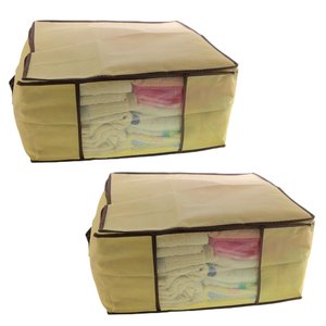 Kit 2 Caixa Organizadora Roupas Multiuso Toalha Lençóis Roupa De Cama Em TNT Dobrável 45x45x20cm