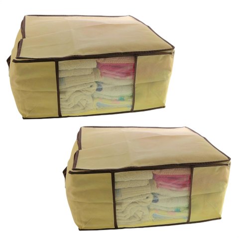 Kit 2 Caixa Organizadora Roupas Multiuso Toalha Lençóis Roupa De Cama Em TNT Dobrável 45x45x20cm